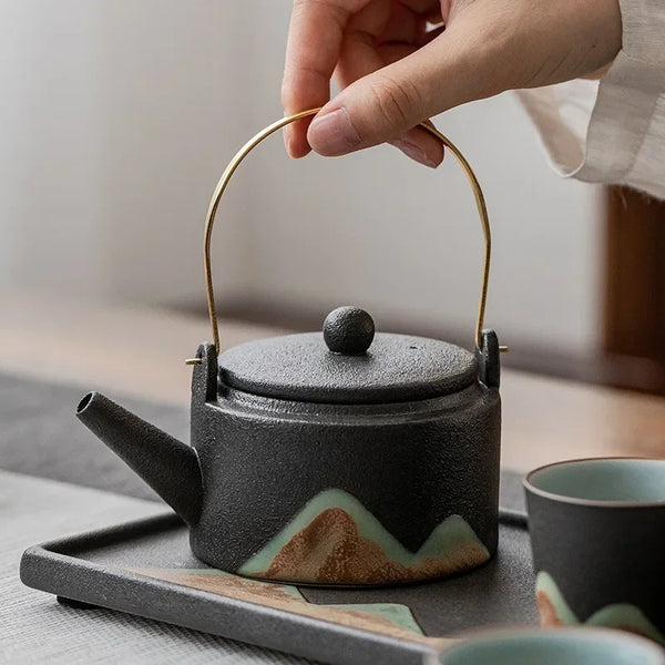 Handled Black Porcelain Ceramic Tea Pot